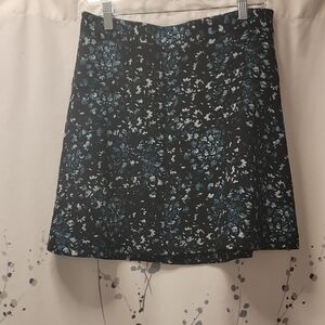 LOFT Black and Blue Floral A-Line Skirt